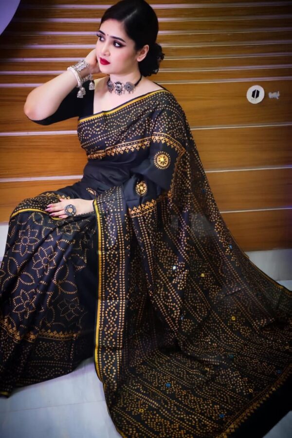 Block Print Reshmi Silk Sharee - Image 4