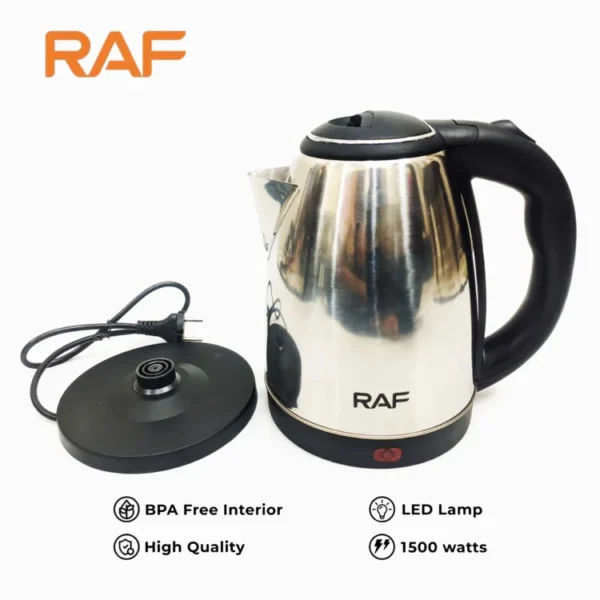 RAF Automatic Electric Kettle 2Liter 7816 – Stainless Steel & Cordless – 1500W - Image 3