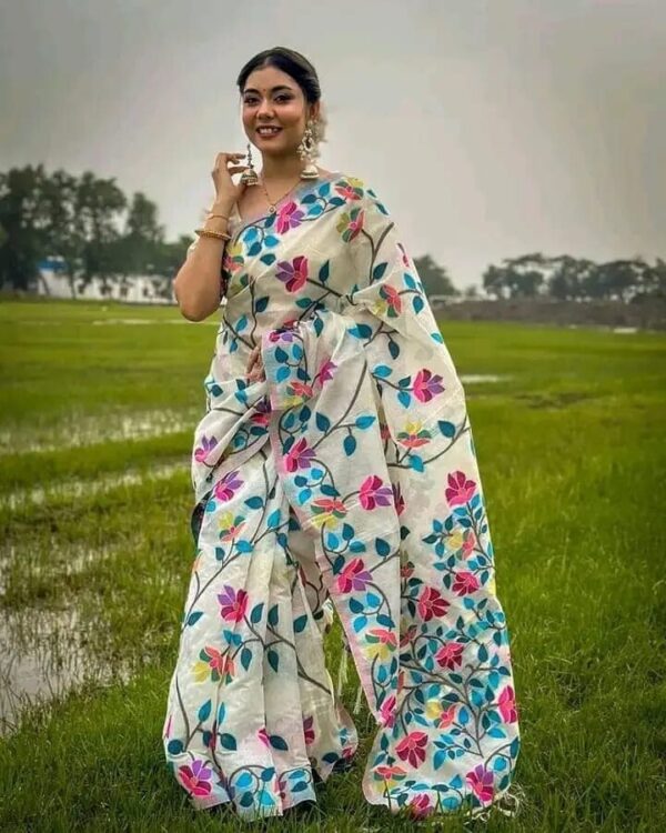Half Silk Screen Printed Sarees