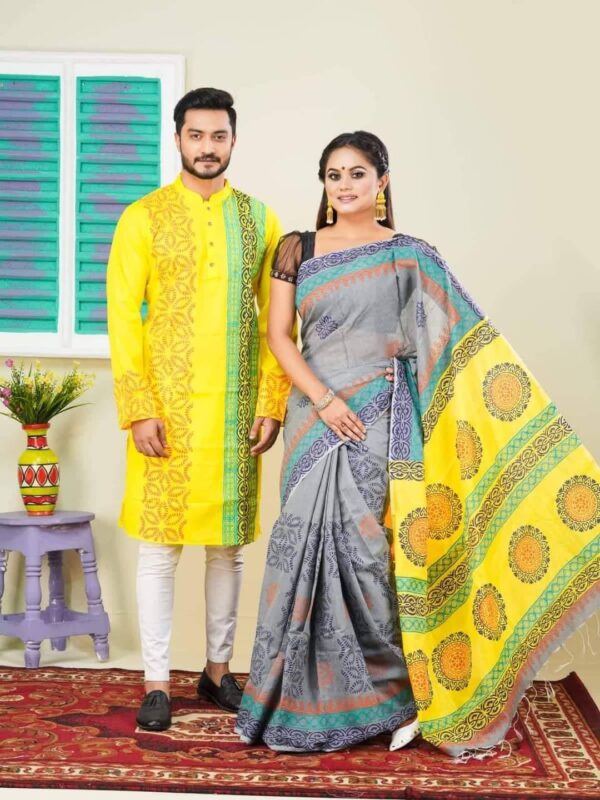 Explore Exquisite Dhoopian Silk Saree & Panjabi Couple Dress