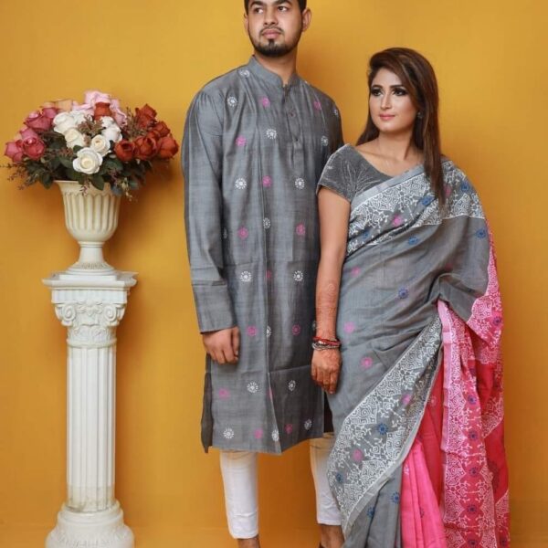 Dhoopian Silk Saree & Panjabi Couple Dress