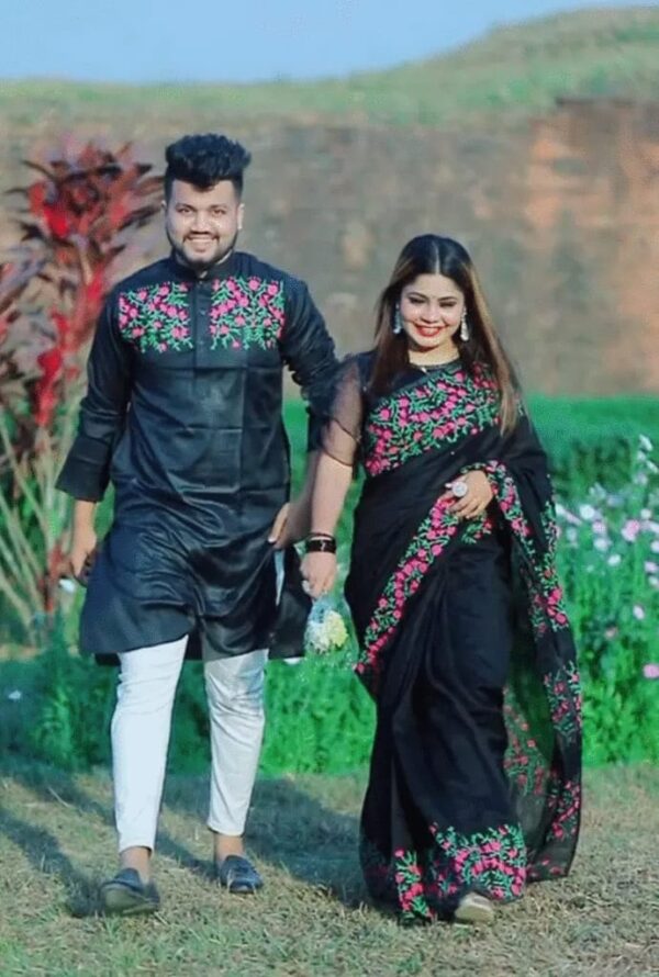 Dhoopian Silk Saree & Panjabi Couple