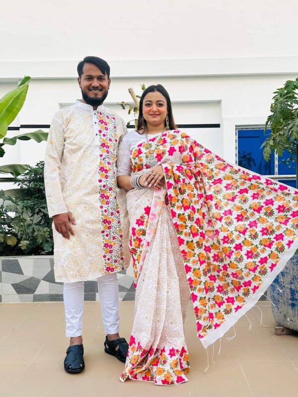 Discover Exquisite Dhoopian Silk Saree & Panjabi Couple Dres