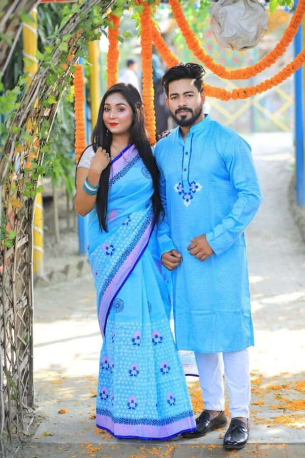 Elegant Dhoopian Silk Saree & Panjabi Couple Dress Collection