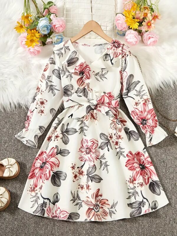 Flower Gown Elegant Floral Fit Dress for Girls with Belt