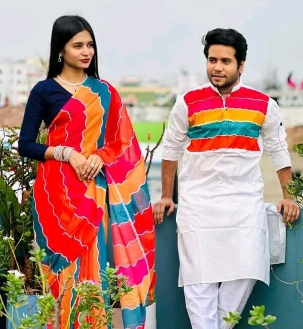 Discover Exquisite Georgette Sharee and Panjabi Couple Set