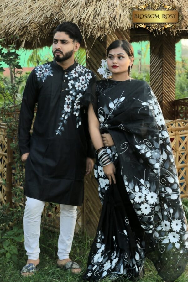 Hand Print Sharee Panjabi Couple Set