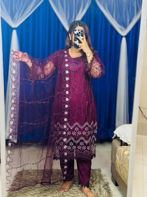 Pakistani Soft Net Sequence Three Piece Allshopbd - Image 2