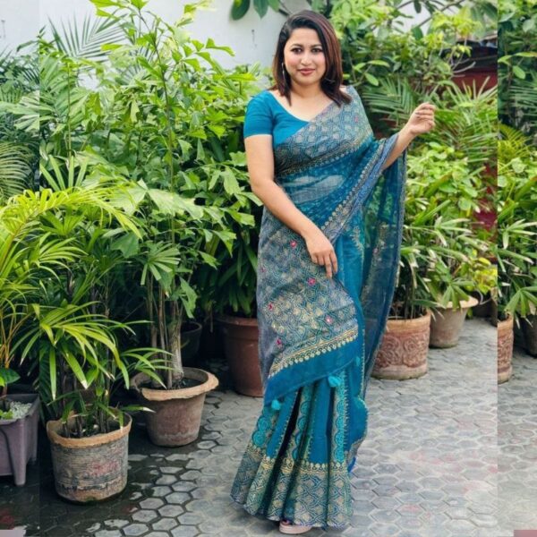 Block Print Sharee with Blouse Piece - Image 3