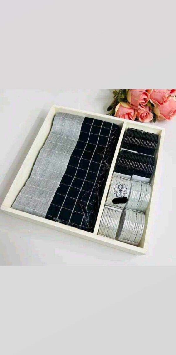 Full package check dupion saree 8 set reshmi churi Without Box