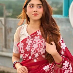 Half silk block print saree