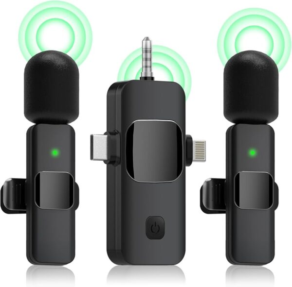 K15 Wireless Microphone for Type C, iPhone, 3.5mm Video Broadcast Noise Reduction Mini Lapel Microphones, Multi Device 3 in 1 - Image 2